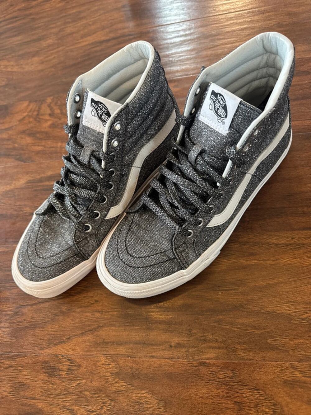 Vans SK8 Disco Glitter Pop Reissue Hi Top Black Silver Womens US Size 7.5 Mens 9